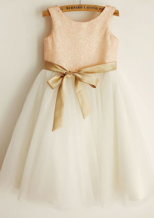 Tea-Length Organza Flower Girl Dress with Chic Sashes - A-line/Princess Scoop Neck BM bride