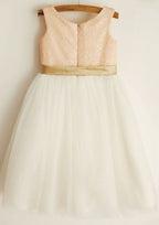 Tea-Length Organza Flower Girl Dress with Chic Sashes - A-line/Princess Scoop Neck BM bride