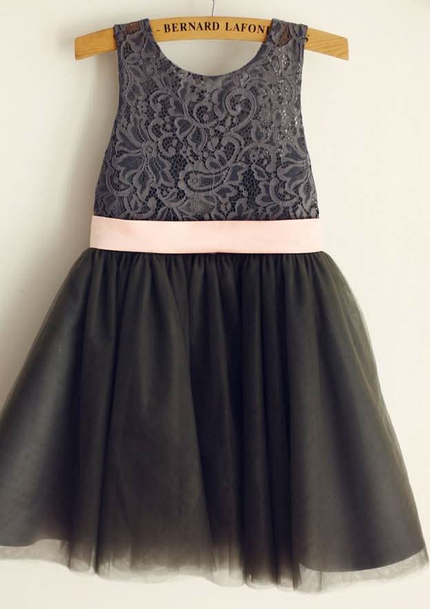 Tea-Length Tulle Sequined Flower Girl Dress with Elegant Sashes - A-line/Princess Illusion Neck BM bride