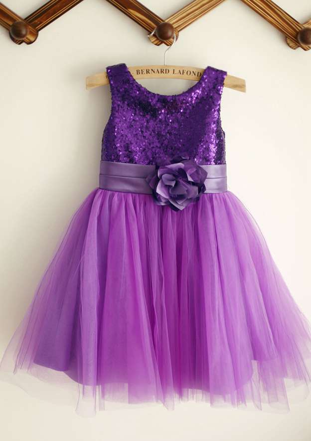 Knee-Length Chiffon Lace Dress with Goffer Details - A-line/Princess Square Neckline Flower Girl Dress BM bride