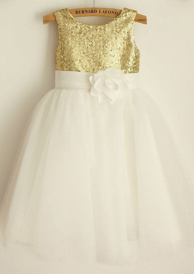 Knee-Length Chiffon Lace Dress with Goffer Details - A-line/Princess Square Neckline Flower Girl Dress BM bride