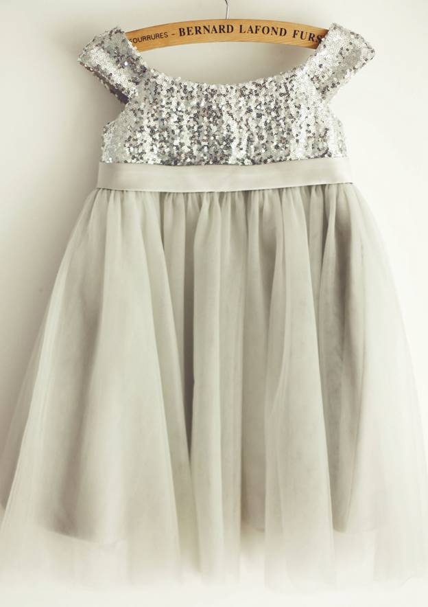 Tea-Length Lace Tulle Dress with Charming Bowknot - A-line/Princess Scoop Neck Flower Girl Dress BM bride