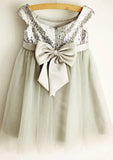 Tea-Length Lace Tulle Dress with Charming Bowknot - A-line/Princess Scoop Neck Flower Girl Dress BM bride