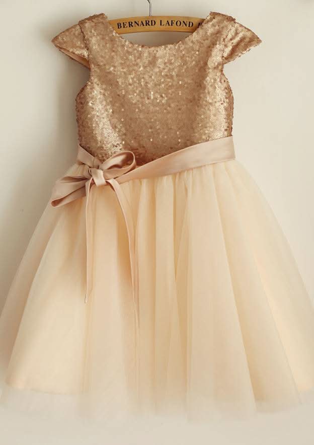 Tea-Length Chiffon Dress with Lovely Flowers - A-line/Princess Scoop Neck Flower Girl Dress BM bride