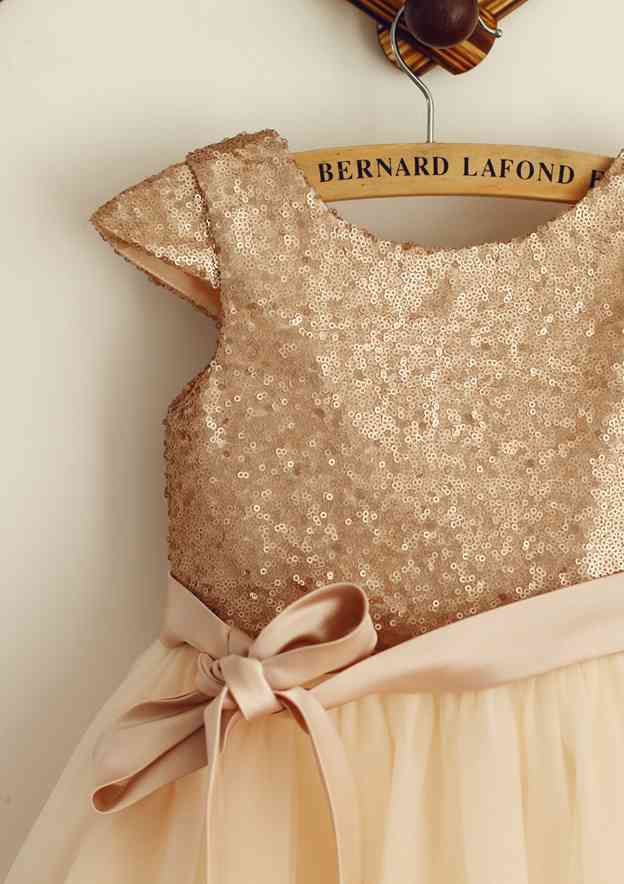 Tea-Length Chiffon Dress with Lovely Flowers - A-line/Princess Scoop Neck Flower Girl Dress BM bride
