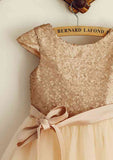 Tea-Length Chiffon Dress with Lovely Flowers - A-line/Princess Scoop Neck Flower Girl Dress BM bride