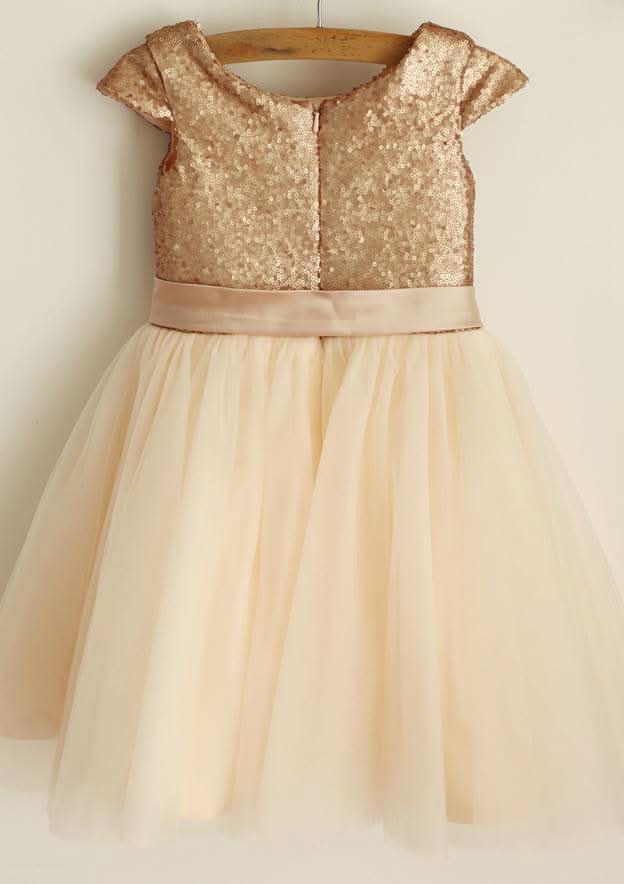 Tea-Length Chiffon Dress with Lovely Flowers - A-line/Princess Scoop Neck Flower Girl Dress BM bride