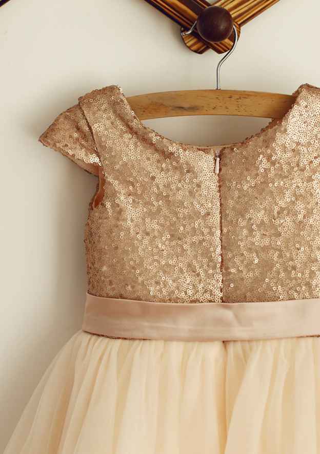 Tea-Length Chiffon Dress with Lovely Flowers - A-line/Princess Scoop Neck Flower Girl Dress BM bride
