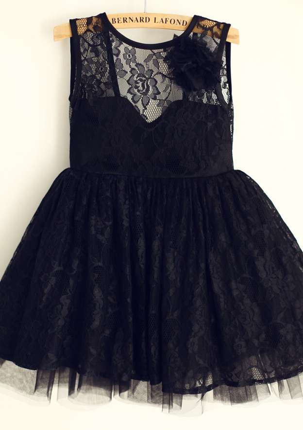 Tea-Length Lace A-line/Princess Scoop Neck Flower Girl Dress BM bride
