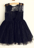 Tea-Length Lace A-line/Princess Scoop Neck Flower Girl Dress BM bride