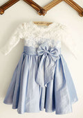 Knee-Length Satin Flower Girl Dress with Charming Bowknot - A-line/Princess Scoop Neck BM bride