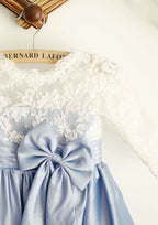 Knee-Length Satin Flower Girl Dress with Charming Bowknot - A-line/Princess Scoop Neck BM bride