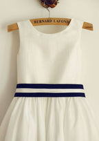 Knee-Length Taffeta Dress with Graceful Sashes - A-line/Princess Scoop Neck Flower Girl Dress BM bride