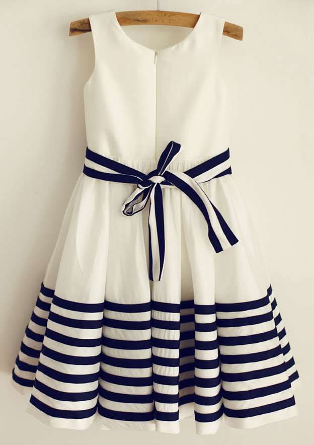 Knee-Length Taffeta Dress with Graceful Sashes - A-line/Princess Scoop Neck Flower Girl Dress BM bride