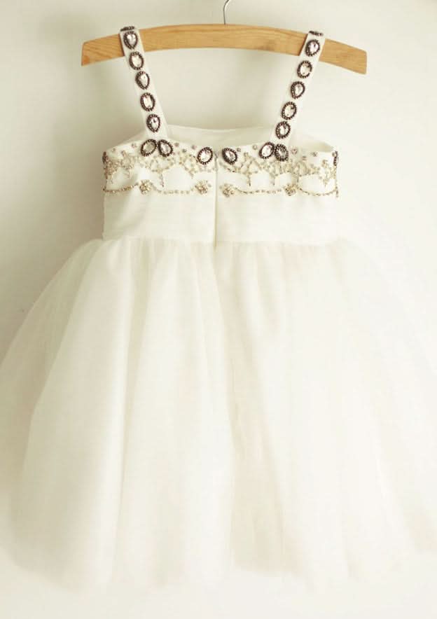 Knee-Length Satin Tulle Flower Girl Dress with Floral Accents - A-line/Princess Halter Neck BM bride
