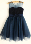 Tea-Length Lace Tulle A-line/Princess Scoop Neck Flower Girl Dress BM bride