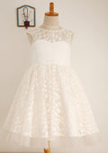 Tea-Length Lace A-line/Princess Scoop Neck Flower Girl Dress BM bride