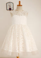 Tea-Length Lace A-line/Princess Scoop Neck Flower Girl Dress BM bride