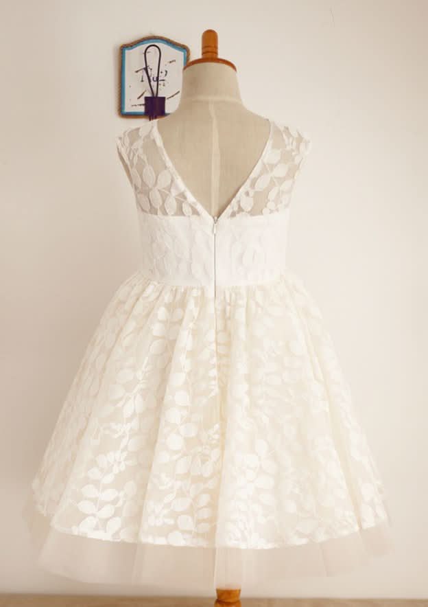 Tea-Length Lace A-line/Princess Scoop Neck Flower Girl Dress BM bride
