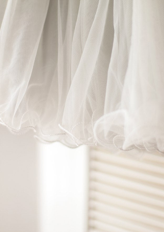 Tea-Length Lace Tulle Flower Girl Dress with Appliqued Details - A-line/Princess Illusion Neck BM bride