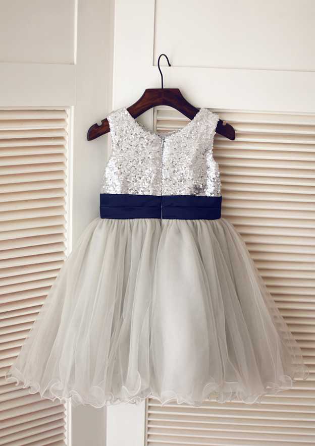 Tea-Length Lace Tulle Flower Girl Dress with Appliqued Details - A-line/Princess Illusion Neck BM bride
