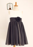 Knee-Length Chiffon Lace Flower Girl Dress with Pleated Sashes - A-line/Princess Scoop Neck BM bride