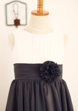 Knee-Length Chiffon Lace Flower Girl Dress with Pleated Sashes - A-line/Princess Scoop Neck BM bride