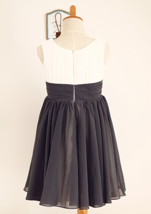 Knee-Length Chiffon Lace Flower Girl Dress with Pleated Sashes - A-line/Princess Scoop Neck BM bride