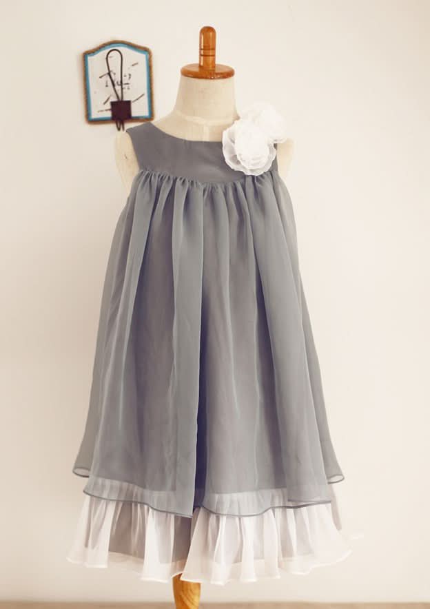 Tea-Length Tulle Sequined Flower Girl Dress with Floral Sashes - A-line/Princess Scoop Neck BM bride