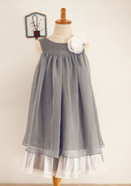 Tea-Length Tulle Sequined Flower Girl Dress with Floral Sashes - A-line/Princess Scoop Neck BM bride