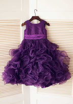 Ankle-Length Lace Tulle Flower Girl Dress with Graceful Sashes - A-line/Princess Illusion Neck BM bride