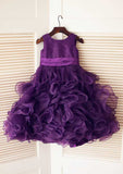 Ankle-Length Lace Tulle Flower Girl Dress with Graceful Sashes - A-line/Princess Illusion Neck BM bride