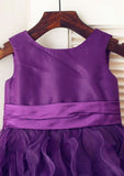 Ankle-Length Lace Tulle Flower Girl Dress with Graceful Sashes - A-line/Princess Illusion Neck BM bride