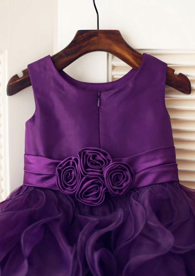 Ankle-Length Lace Tulle Flower Girl Dress with Graceful Sashes - A-line/Princess Illusion Neck BM bride
