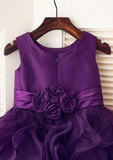 Ankle-Length Lace Tulle Flower Girl Dress with Graceful Sashes - A-line/Princess Illusion Neck BM bride