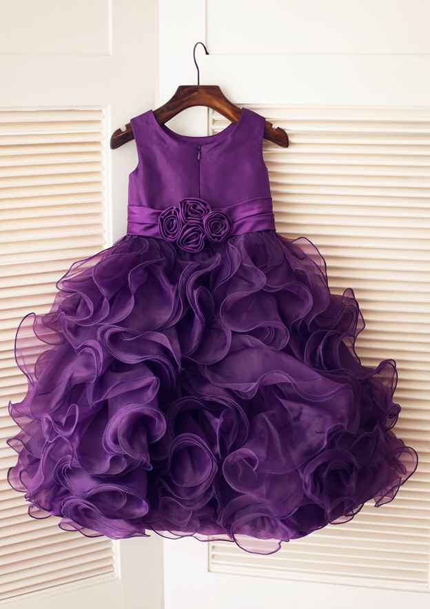 Ankle-Length Lace Tulle Flower Girl Dress with Graceful Sashes - A-line/Princess Illusion Neck BM bride