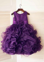 Ankle-Length Lace Tulle Flower Girl Dress with Graceful Sashes - A-line/Princess Illusion Neck BM bride