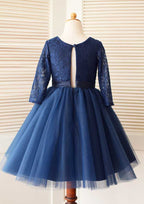 Knee-Length Lace Tulle Flower Girl Dress with Graceful Sashes - A-line/Princess Scoop Neck BM bride