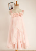 Asymmetrical Chiffon Flower Girl Dress with Delicate Floral Accents - A-line/Princess Square Neckline BM bride
