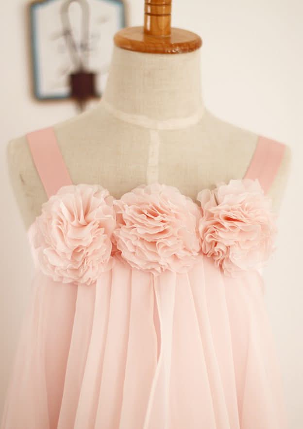 Asymmetrical Chiffon Flower Girl Dress with Delicate Floral Accents - A-line/Princess Square Neckline BM bride