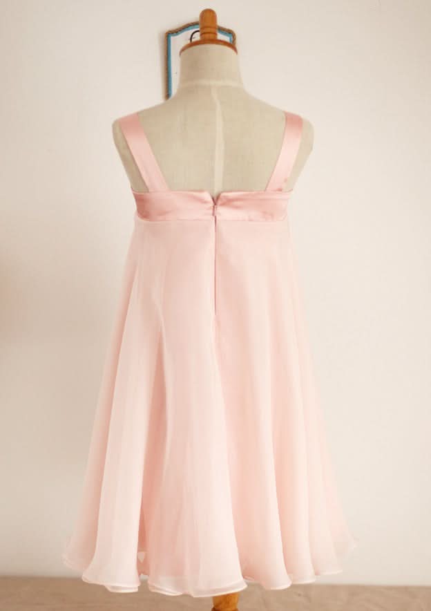 Asymmetrical Chiffon Flower Girl Dress with Delicate Floral Accents - A-line/Princess Square Neckline BM bride