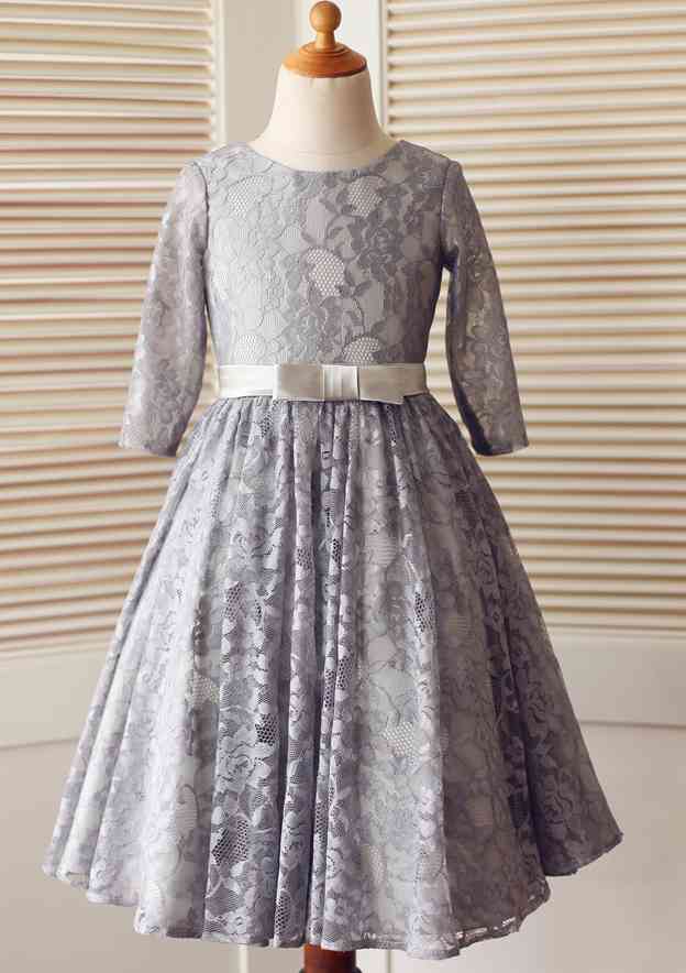 Ankle-Length Lace Tulle Flower Girl Dress with Stylish Sashes - A-line/Princess Scoop Neck BM bride
