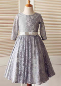Ankle-Length Lace Tulle Flower Girl Dress with Stylish Sashes - A-line/Princess Scoop Neck BM bride