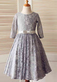 Ankle-Length Lace Tulle Flower Girl Dress with Stylish Sashes - A-line/Princess Scoop Neck BM bride