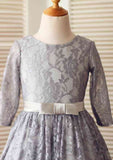 Ankle-Length Lace Tulle Flower Girl Dress with Stylish Sashes - A-line/Princess Scoop Neck BM bride