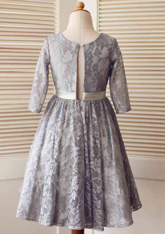 Ankle-Length Lace Tulle Flower Girl Dress with Stylish Sashes - A-line/Princess Scoop Neck BM bride