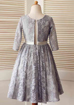 Ankle-Length Lace Tulle Flower Girl Dress with Stylish Sashes - A-line/Princess Scoop Neck BM bride