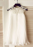 Knee-Length Chiffon Flower Girl Dress with Sparkling Beading and Rhinestone - A-line/Princess Scoop Neck BM bride