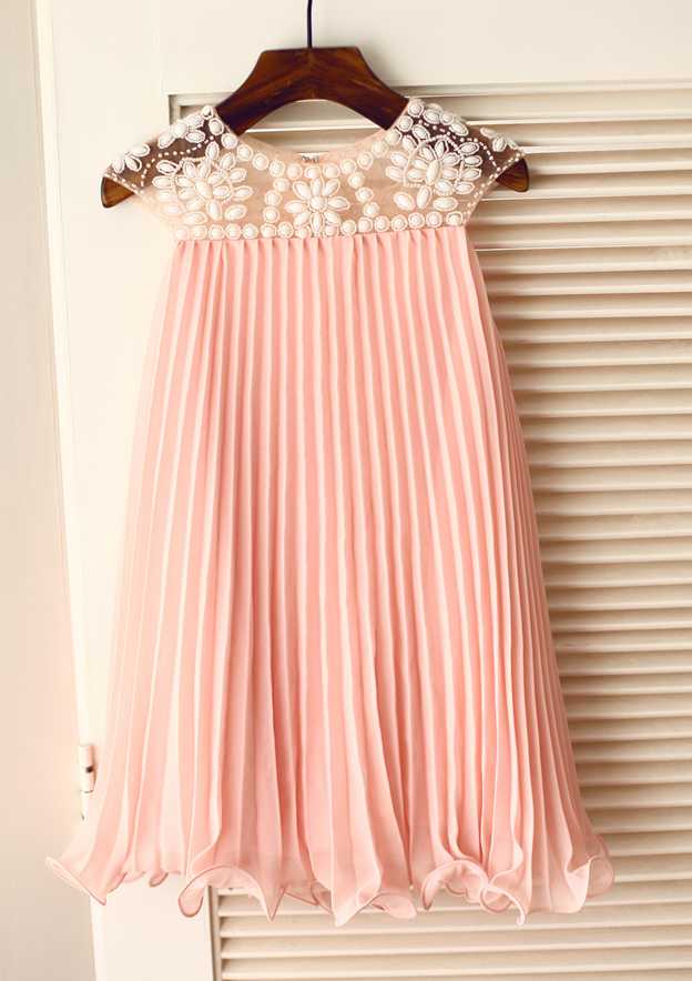 Knee-Length Chiffon Flower Girl Dress with Sparkling Beading and Rhinestone - A-line/Princess Scoop Neck BM bride