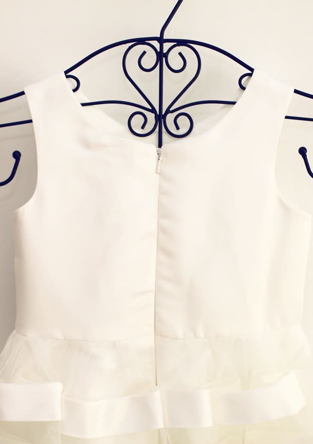 Ankle-Length Tulle Flower Girl Dress with Chic Sashes - A-line/Princess V Neck BM bride